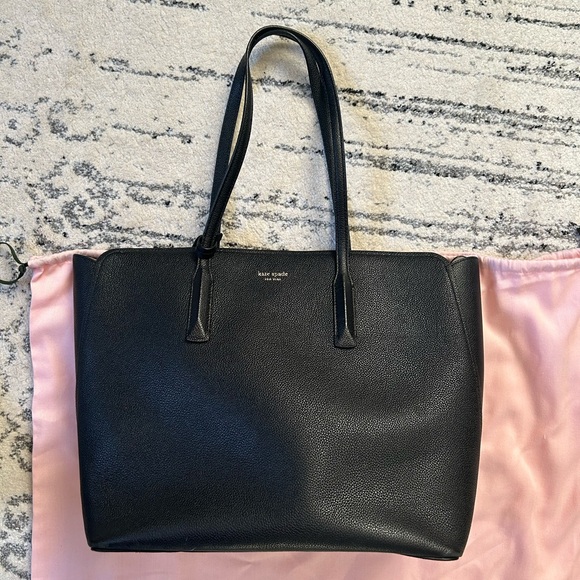 Kate Spade ♠️ Black Leather Large Tote Bag - Picture 1 of 7